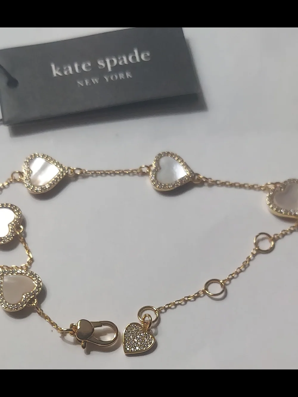 Kate Spade Gold Heart Link Bracelet with Mother-of-Pearl Inlays - Picture 2 of 3